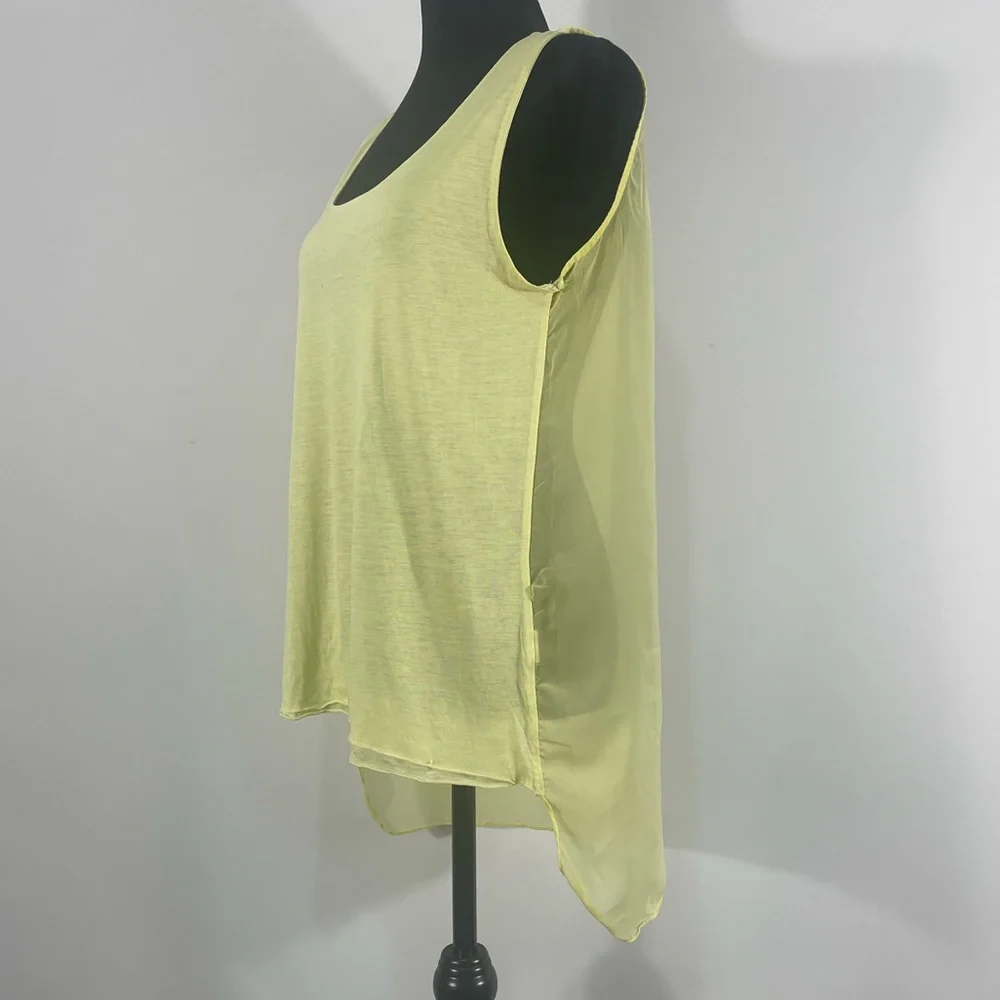 Zara’s Distressed scoop neck,High low, sleeveless,light Yellow Sheer women’s top - Picture 4 of 10